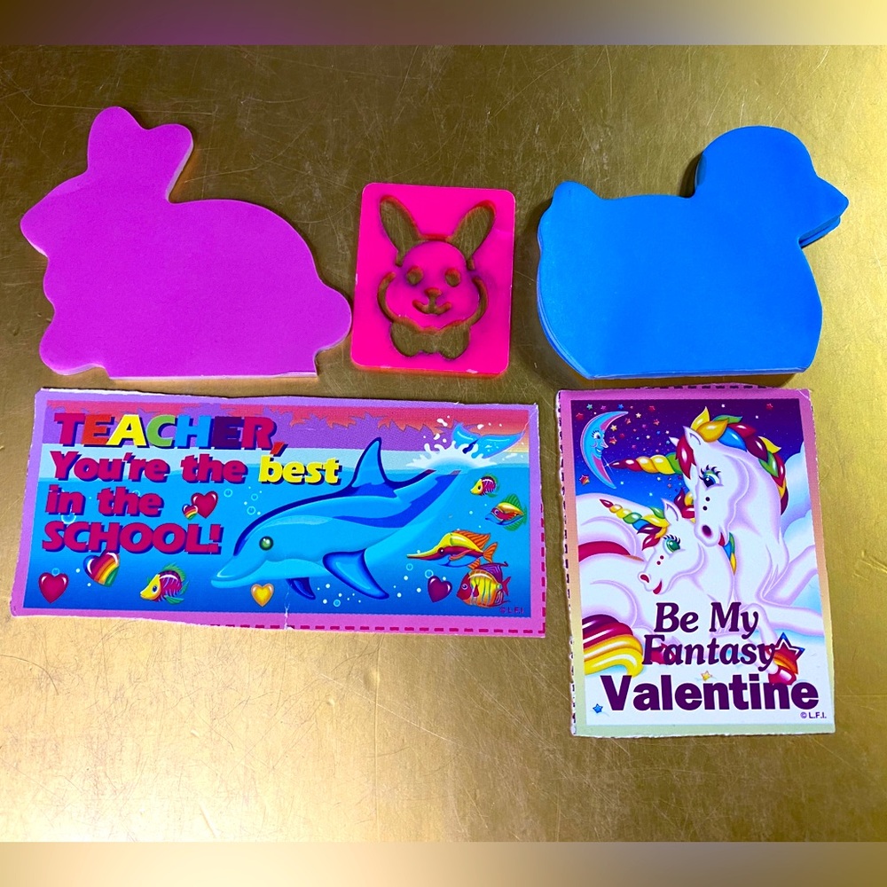 LISA FRANK 90’s VALENTINES DAY CARDS MINI DUCK & BUNNY MEMO PADS & BUNNY TRACER